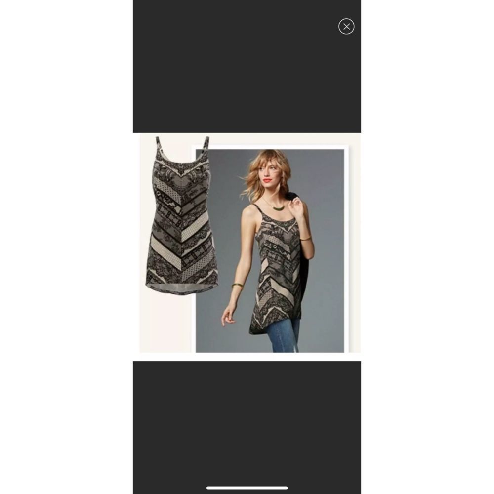 CAbi black & nude lace print tunic cami